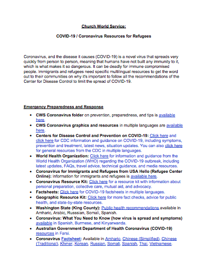 Refugee Resources From Church World Service Document Thumbnail