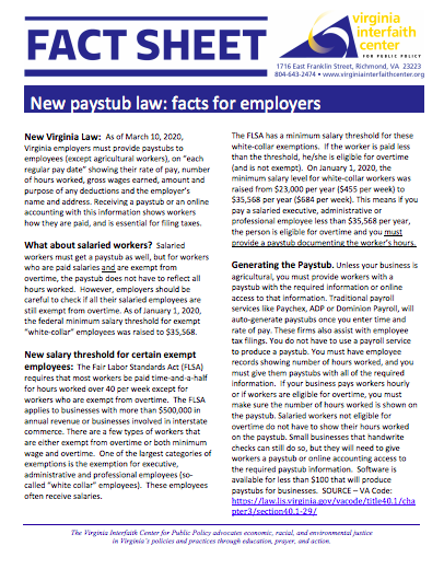New Pay Stub Law: Facts for Employers Fact Sheet