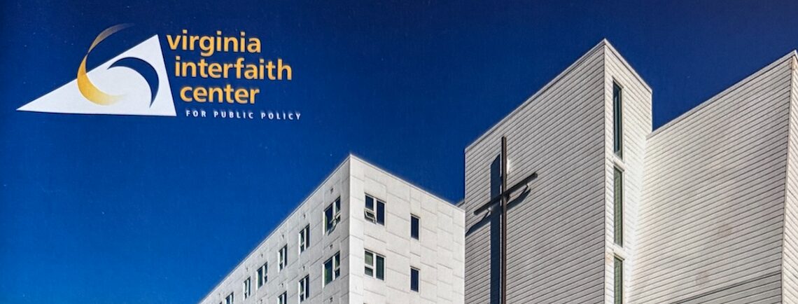 logo of Virginia Interfaith Center and an apt building next to church