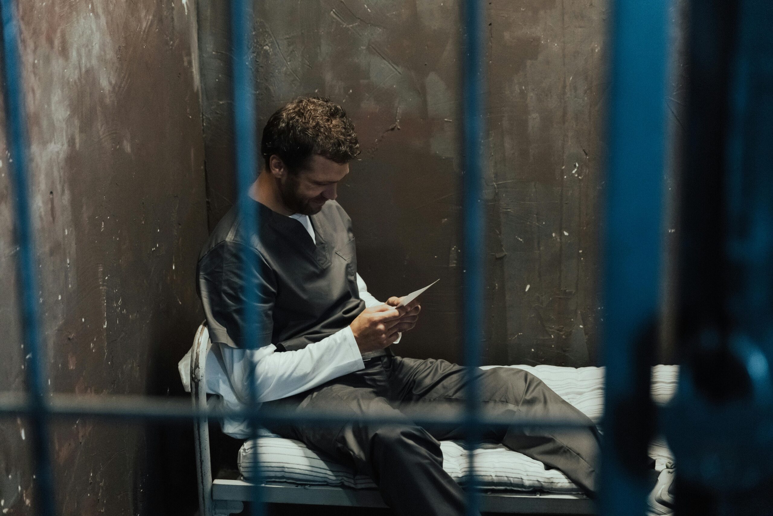 man reading in prison
