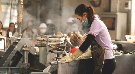 woman working with mask on