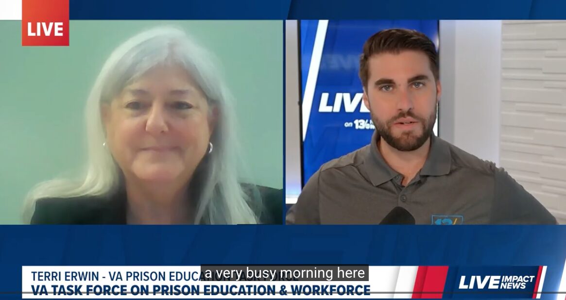 woman on left and man on right in TV interview